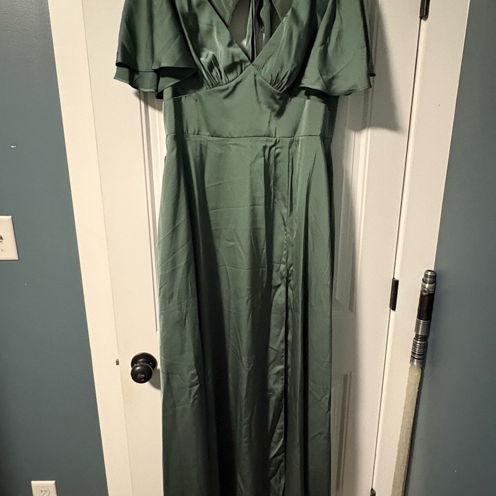 Azazie Forest Green Women's Dress style Kimber Eucalyptus green